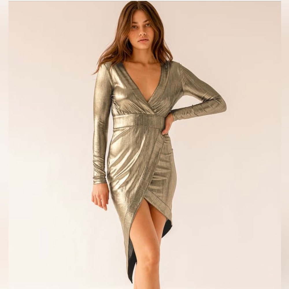 Lulu’s Bursting with Glam Metallic Gold Dress